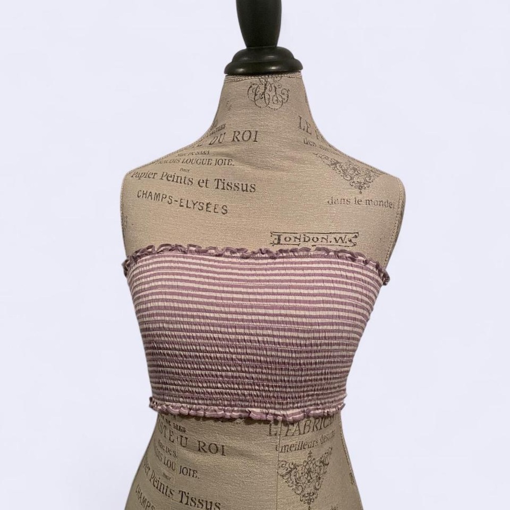 Forever 21 • Lilac & White Striped Crop Top Ruffled Lettuce Trim • SIZE - SMALL